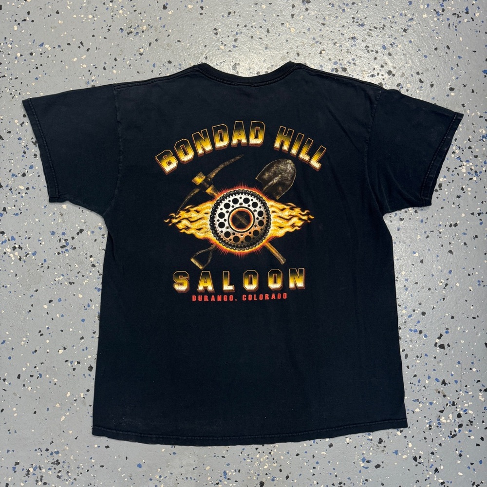 Vintage Y2K Fruit Of The Loom Bondad Hill Saloon Biker  Graphic Shirt XL Black